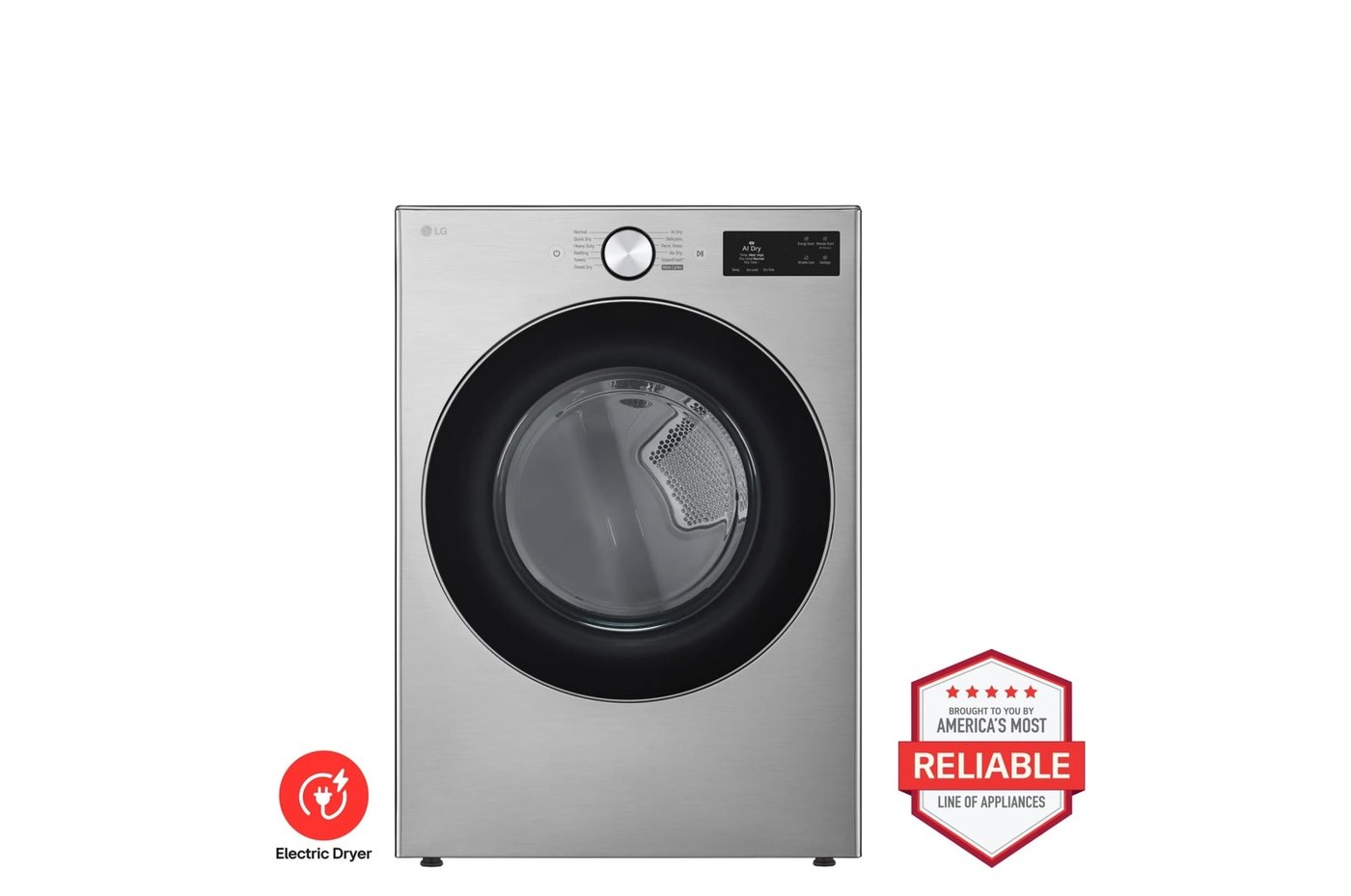 7.4 cu. ft. Ultra Large Capacity Smart Front Load Electric Dryer with TurboSteam®, AI Sensing and Hybrid Electronic Controls with LCD Display — 27" W × 39" H