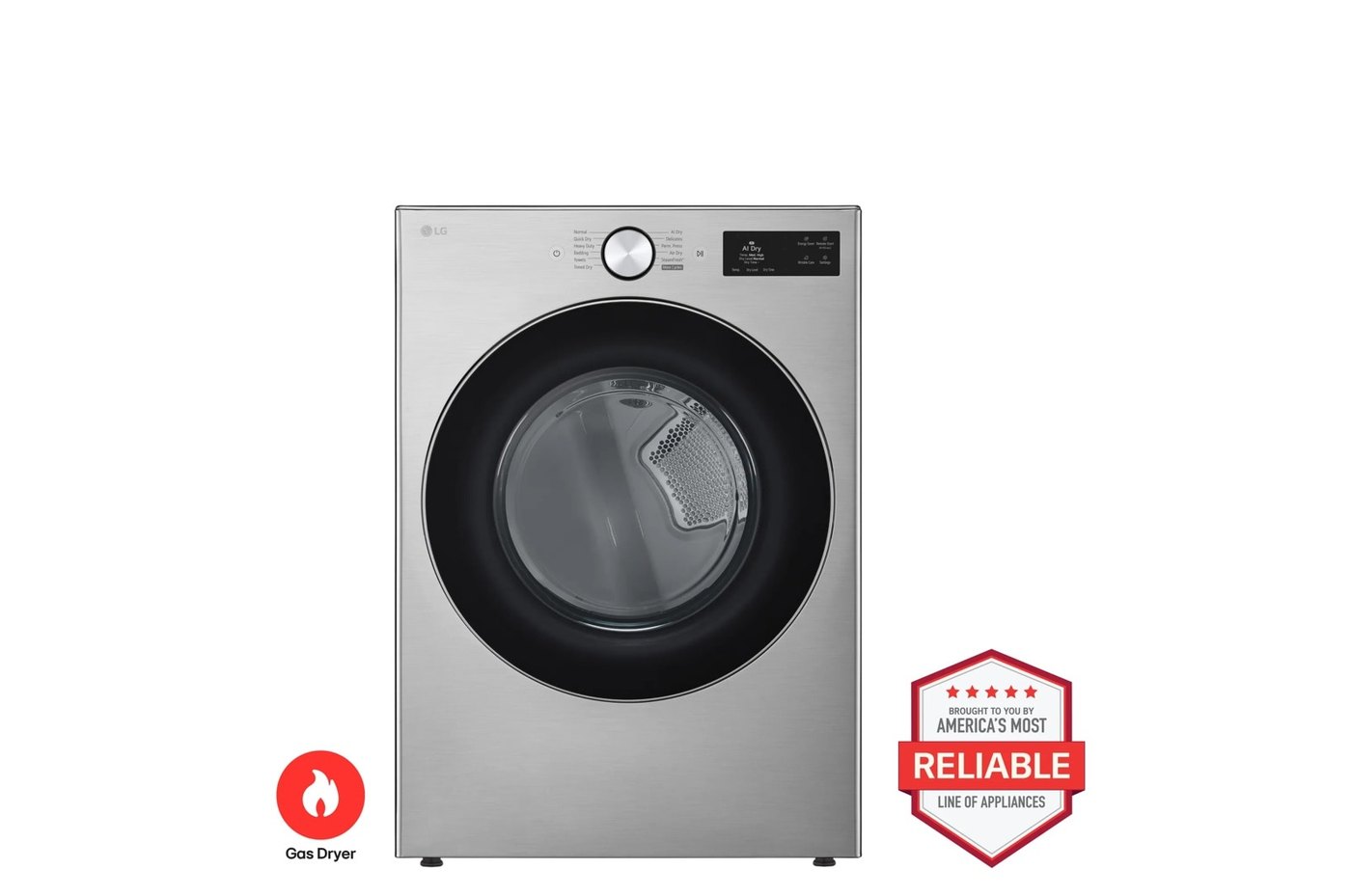 7.4 cu. ft. Ultra Large Capacity Smart Front Load Gas Dryer with TurboSteam®, AI Sensing and Hybrid Electronic Controls with LCD Display — 27" W × 39" H