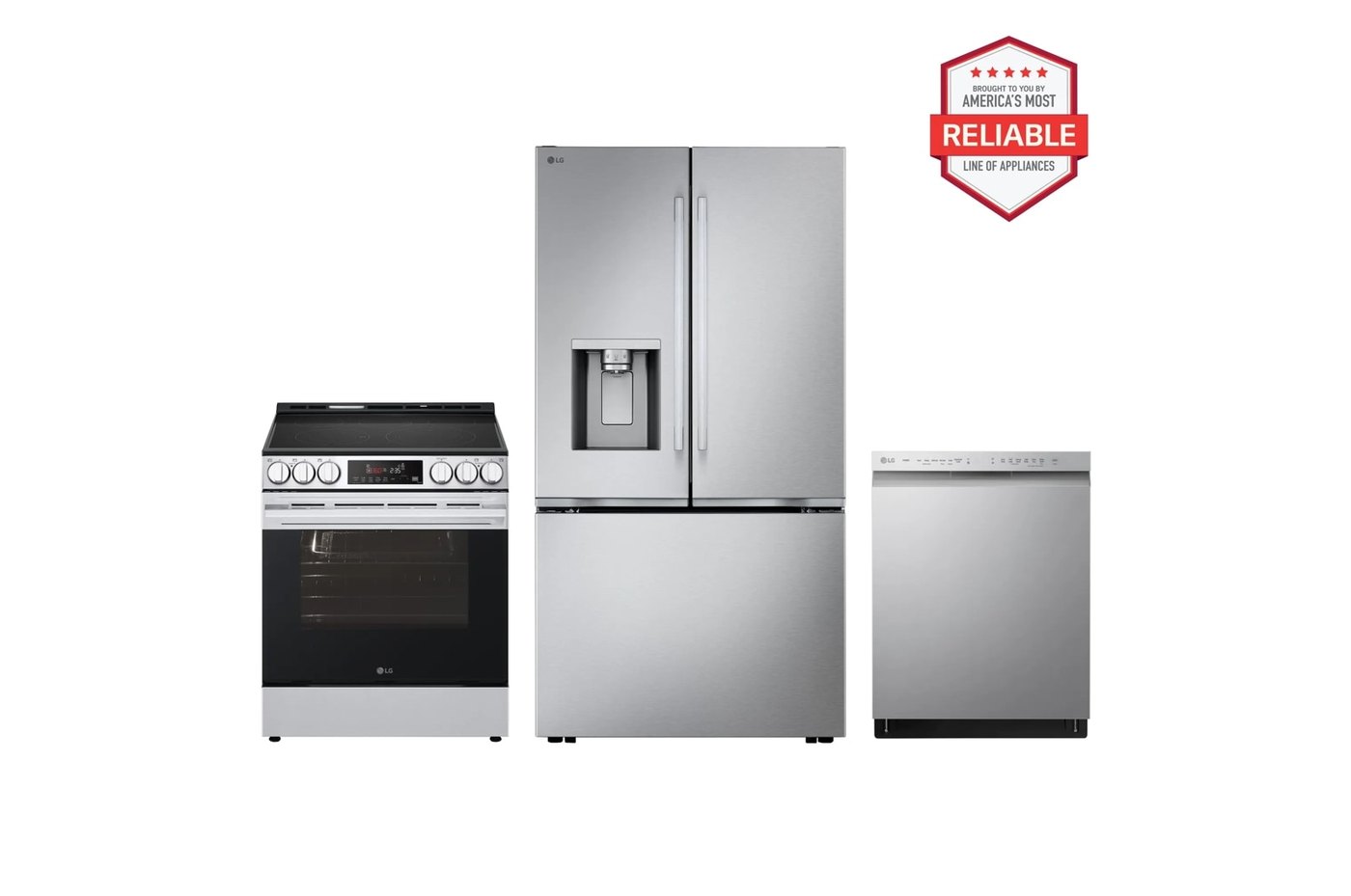 Select 3-piece Kitchen Package with 24 cu. ft. Counter-depth Max Refrigerator, Slide-in Electric Range and Front Control Dishwasher in Stainless Steel — 29 7/8" W × 36 1/2" H