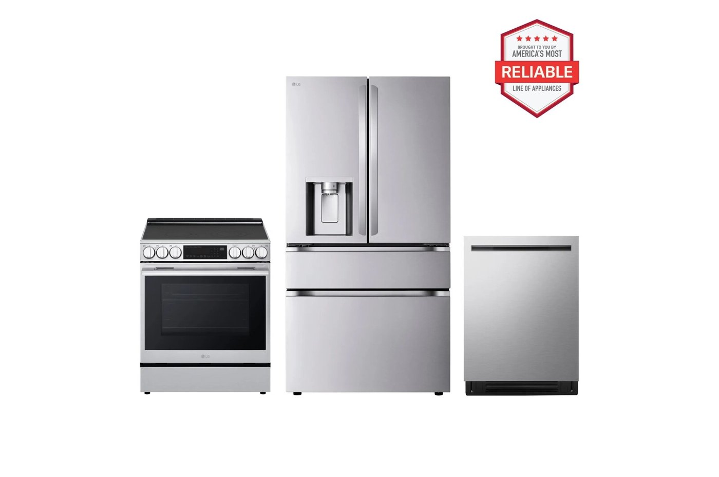 29 cu. ft. Smart Standard-Depth MAX™ 4-Door French Door Refrigerator with Slide-in Electric Range and FlushFit™ Top Control Dishwasher Kitchen Package in Stainless Steel — 29 7/8" W × 36 1/2" H