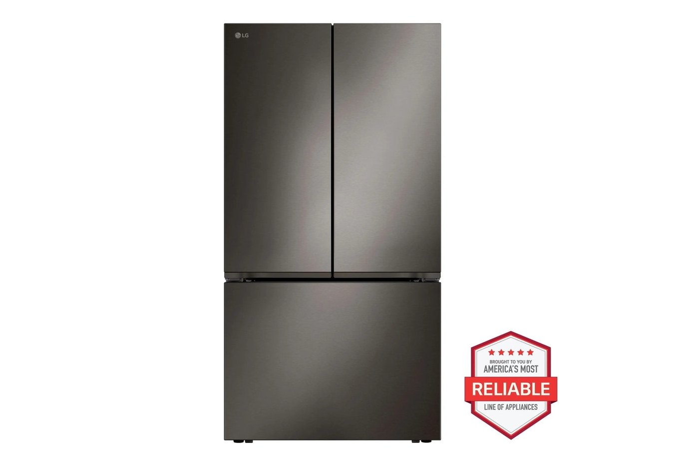 36" Wide, 27 cu ft. 3 Door French Door, Pocket Handle, C/Depth Refrigerator with Internal Water Dispenser, PrintProof Black Stainless Steel — 35.8" W × 68.9" H