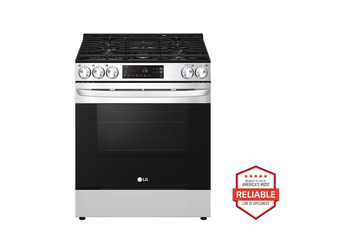 5.8 cu. ft. Gas Single OvenSlide-in Range, EasyClean® plus Self Clean, ThinQ™, Printproof™ StainlessSteel — 29.9" W × 37.2" H