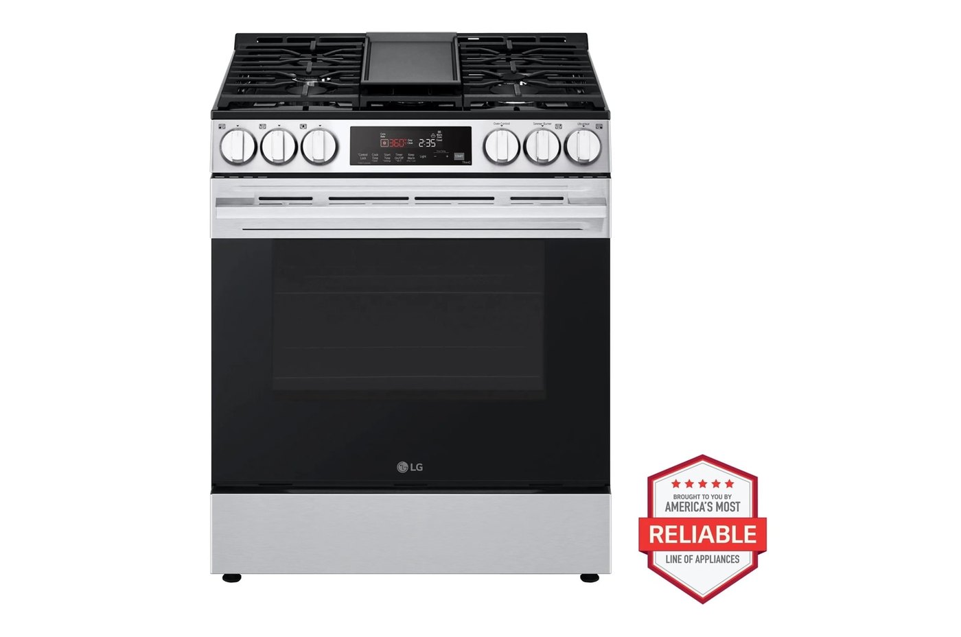 5.8 cu.ft. Smart Gas Single Oven Slide-in Range, Air Fry, Fan Convection, EasyClean®, Self Clean, ThinQ®, Printproof® Stainless Steel - New Handle — 29 7/8" W × 37 1/4" H