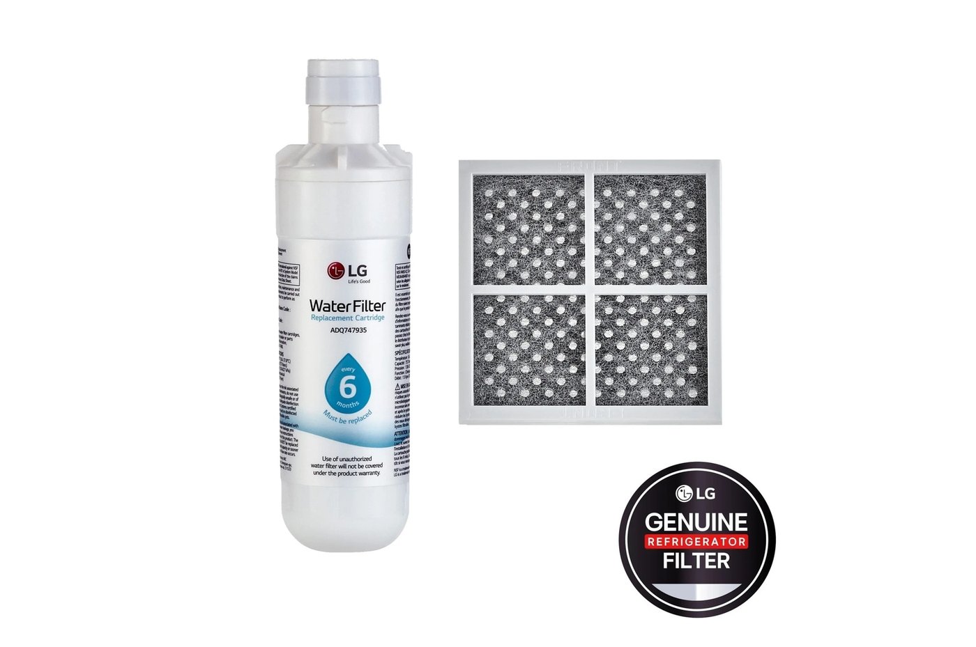 LG LT1000P® & LT120F 6 Month Replacement Refrigerator Water Filter and Air Filter Bundle — 2.1" W × 7.1" H
