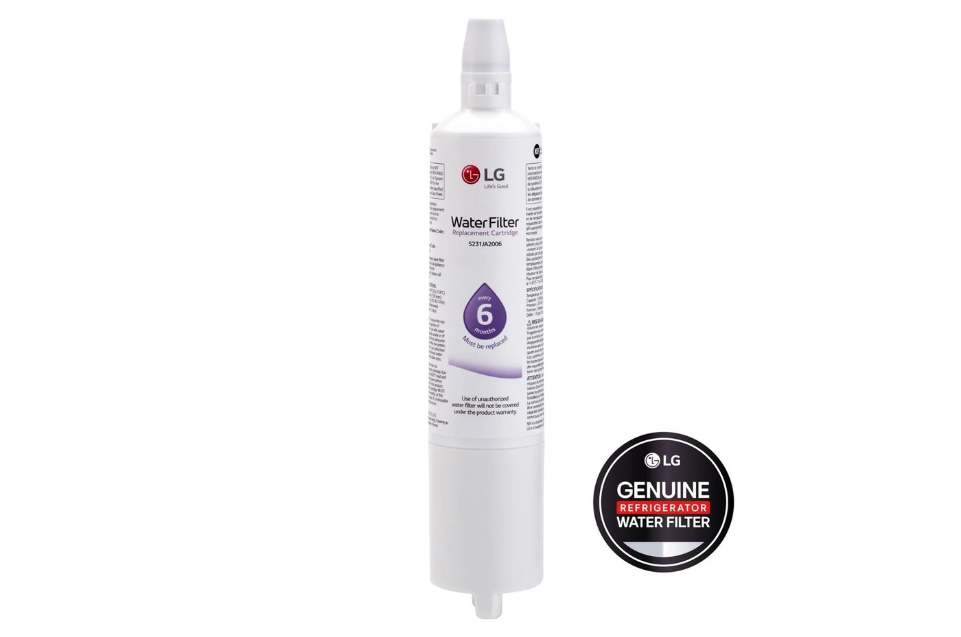 LG LT600P - 6 Month / 300 Gallon Capacity Replacement Refrigerator Water Filter — 2.4" W × 15.4" H