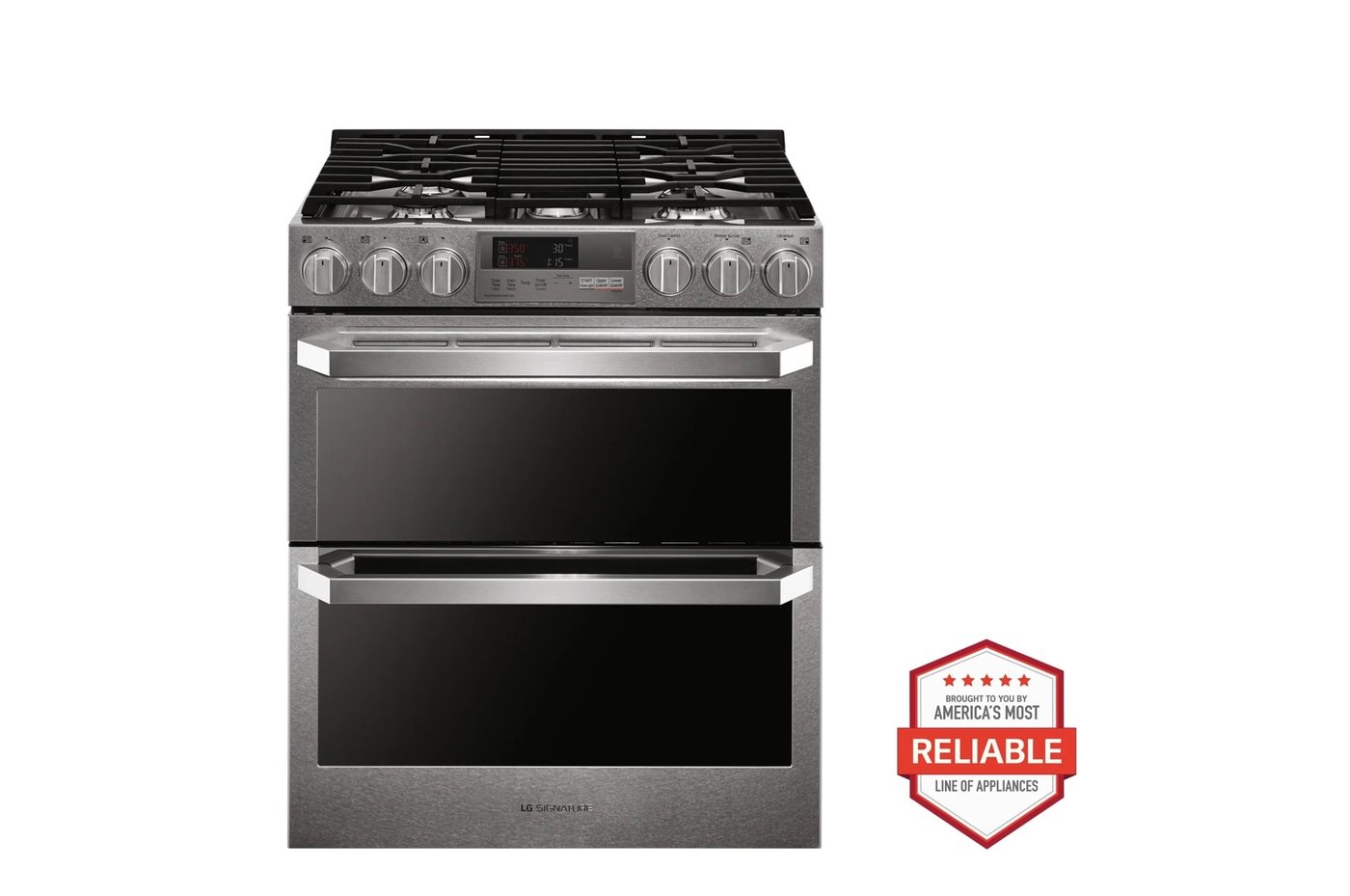 LG SIGNATURE 7.3 cu. ft. Smart Wi-Fi Enabled Dual Fuel Double Oven Range with ProBake Convection® — 29.9" W × 37.9" H