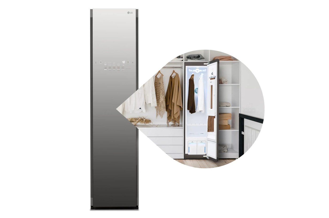 LG Styler® Smart Steam Closet with 3 Hangers - Mirror — 17 1/2" W × 72 13/16" H