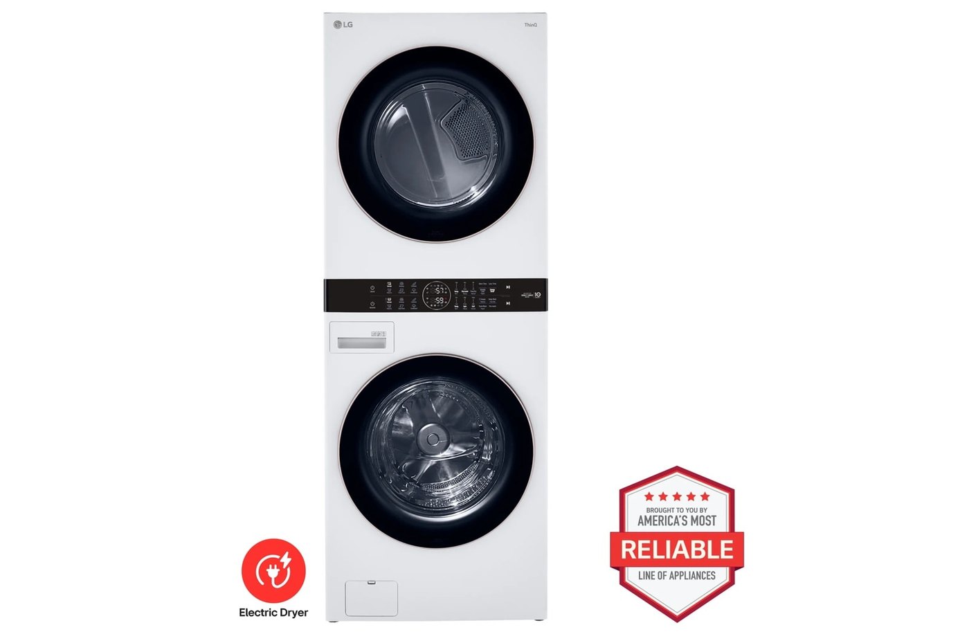 Single Unit Front Load LG WashTower™ with Center Control™ 4.5 cu. ft. Washer and 7.4 cu. ft. Electric Dryer — 27" W × 74 3/8" H