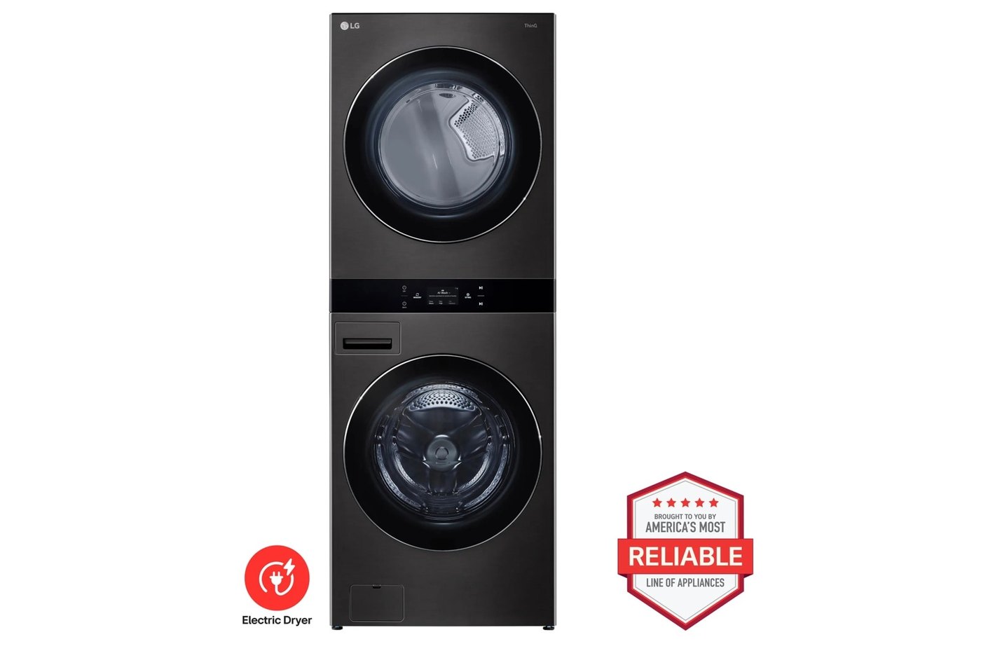 Single Unit Front Load LG WashTower™ with Center Control® 5.0 cu. ft. Washer & 7.4 cu. ft. Electric Dryer — 27" W × 74 3/8" H