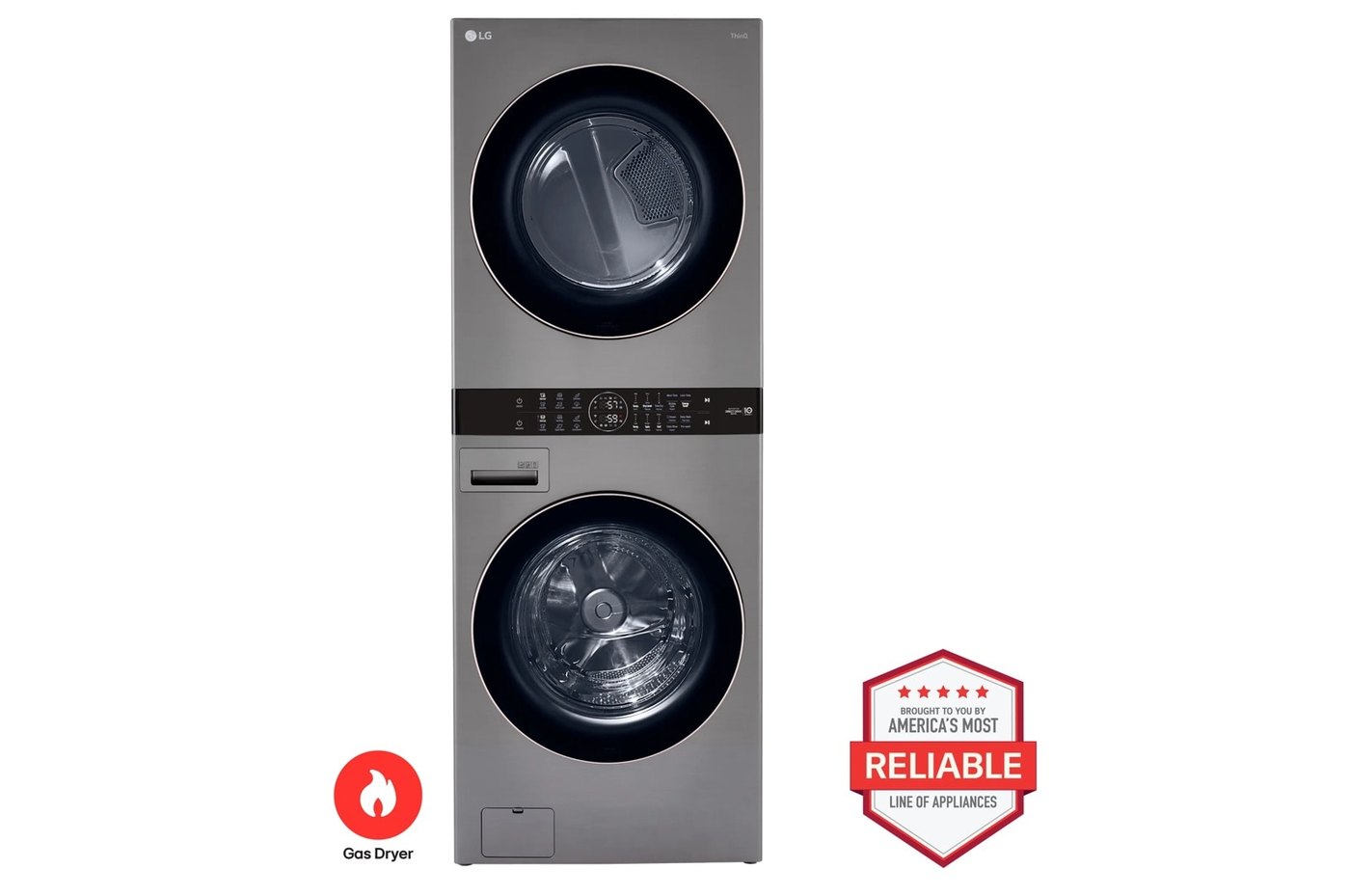 Single Unit Front Load LG WashTower™ with Center Control™ 4.5 cu. ft. Washer and 7.4 cu. ft. Gas Dryer — 27" W × 74 3/8" H