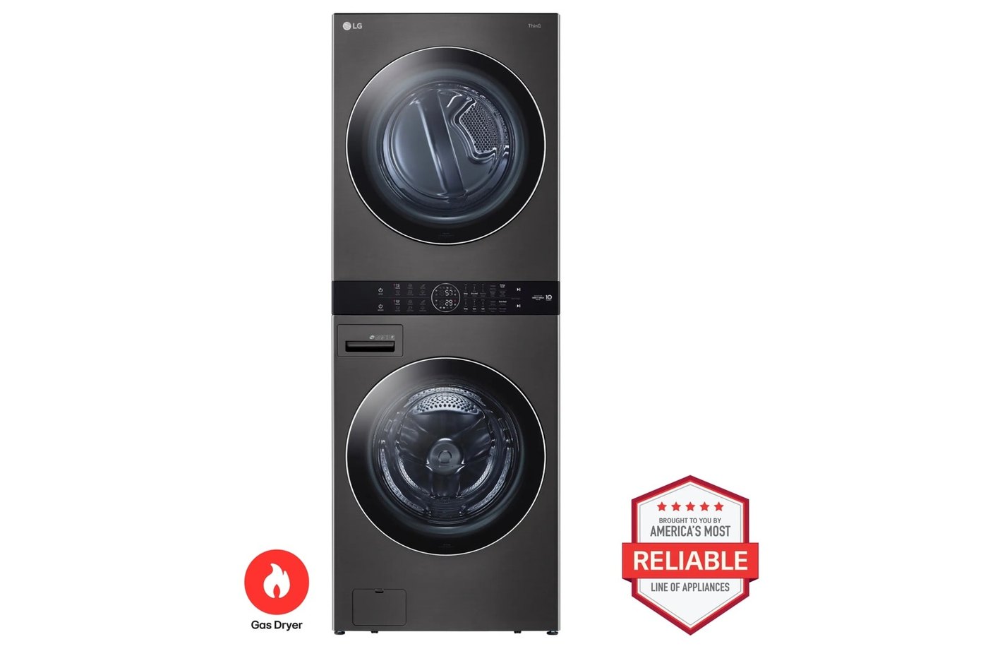Single Unit Front Load LG WashTower™ with Center Control™ 4.5 cu. ft. Washer and 7.4 cu. ft. Gas Dryer — 27" W × 74 3/8" H