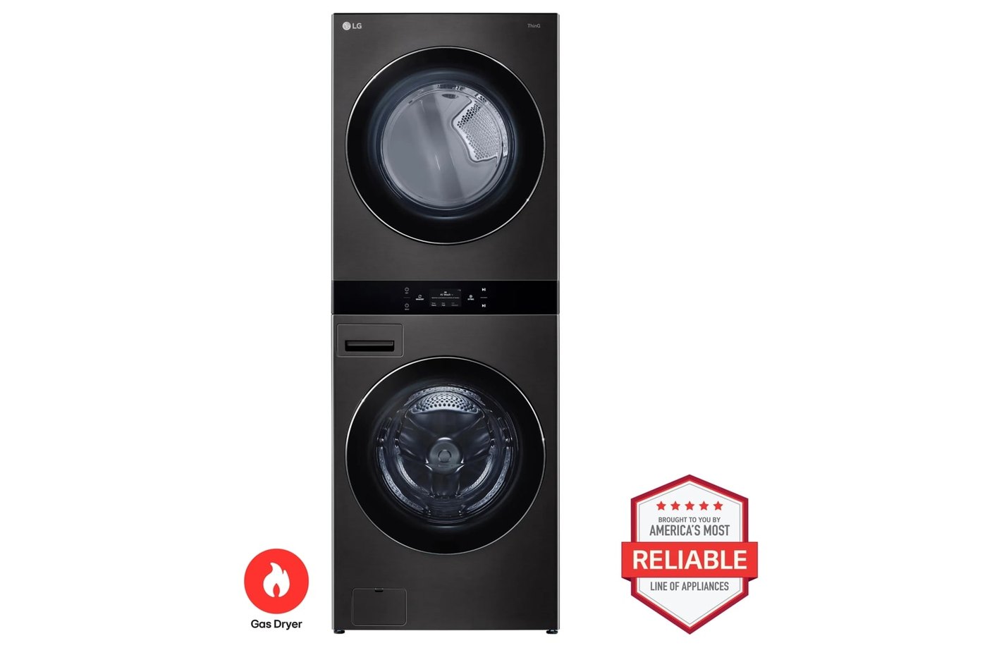 Single Unit Front Load LG WashTower™ with Center Control® 5.0 cu. ft. Washer & 7.4 cu. ft. Gas Dryer — 27" W × 74 3/8" H